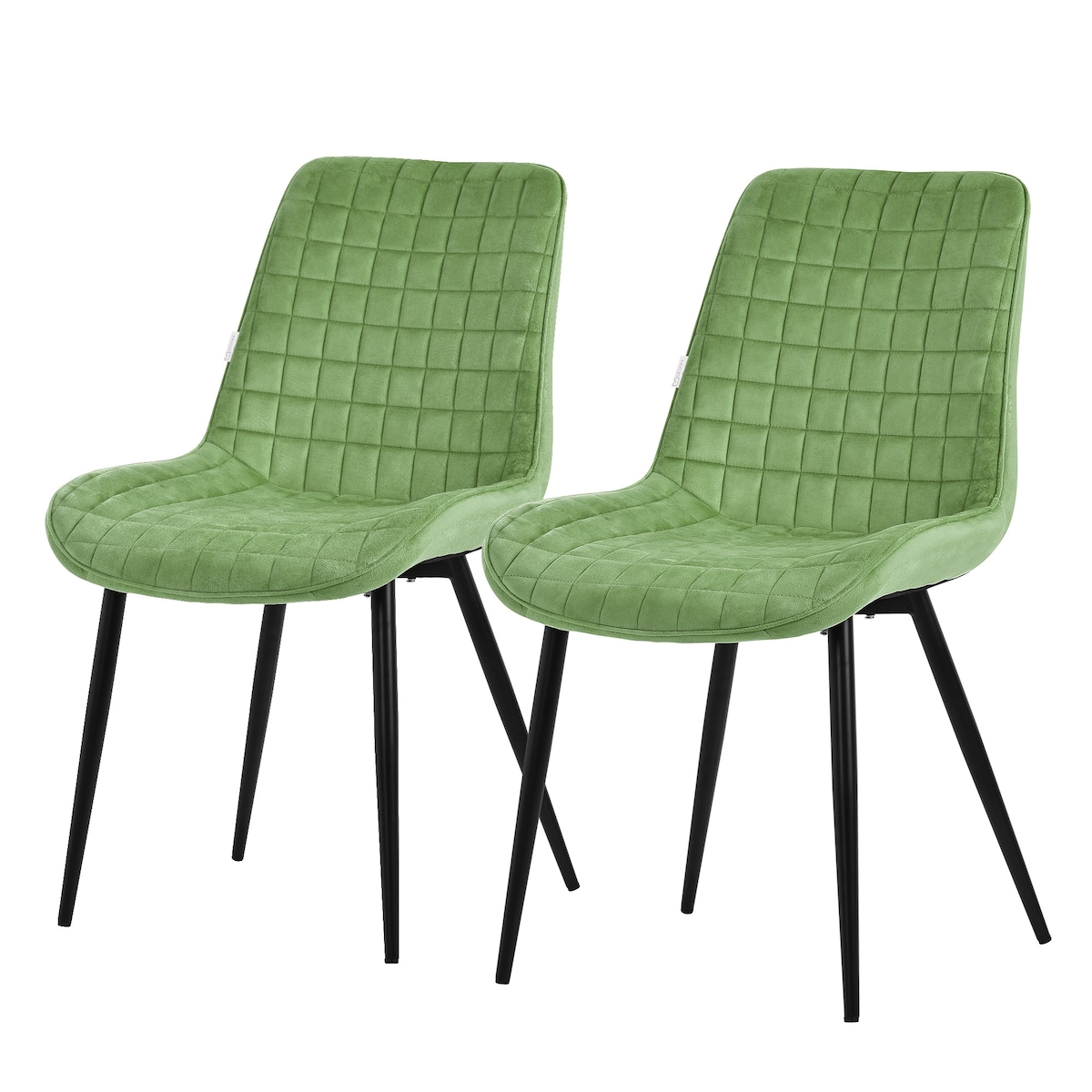 ML-Design – Esszimmerstühle 2er Set Salbei | Samt Sitzfläche, Rückenlehne, schwarze Metallbeine, gepolsterte Esszimmerstühle Image