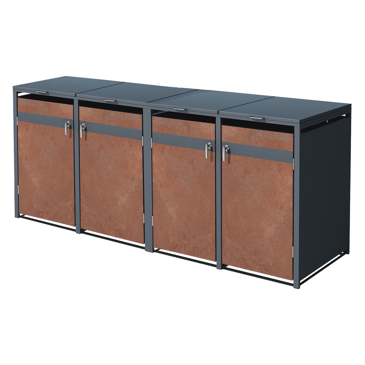 ML-Design Mülltonnenbox 4er Anthrazit-Rost-Optik, für 4×240L, 264×80×116 cm, Stahl, wetterfest & abschließbar, Müllbox mit Deckel/Türen Image