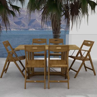 Surf 7pc Teak Folding Table and Chairs