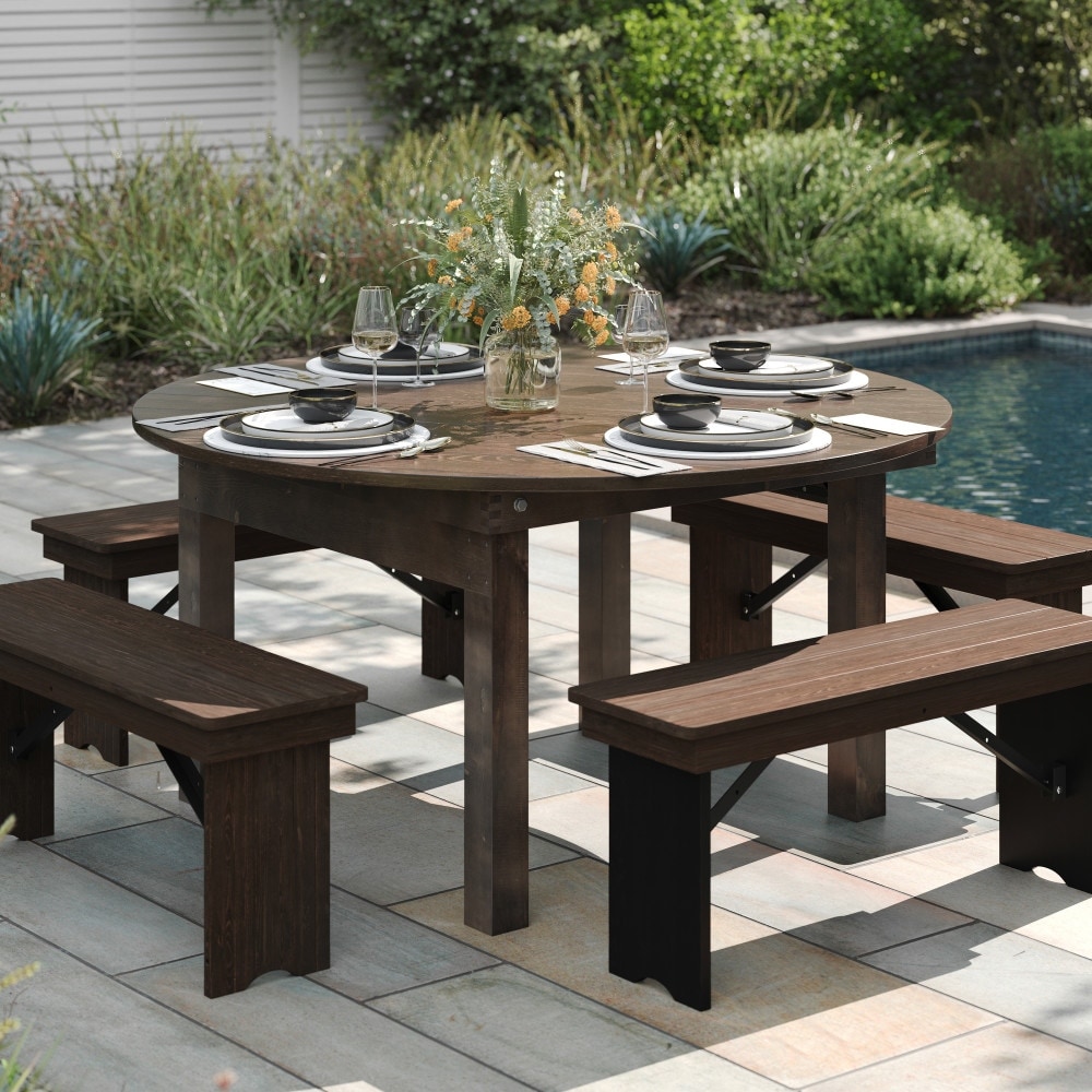 60" Round Antique Rustic Solid Pine Folding Farm Dining Table - 59.75"W x 59.75"D x 30"H