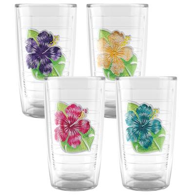 Tervis Island Hibiscus Collection Made in USA Double Walled Insulated Tumbler, Assorted Island Hibiscus - No Lid - 16oz 4pk