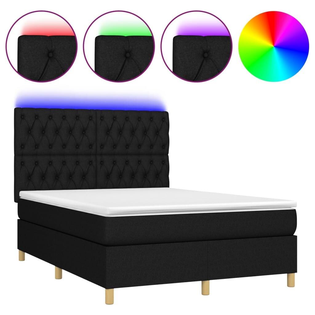 vidaXL Boxspringbett mit Matratze & LED Schwarz 140x190 cm Stoff Image