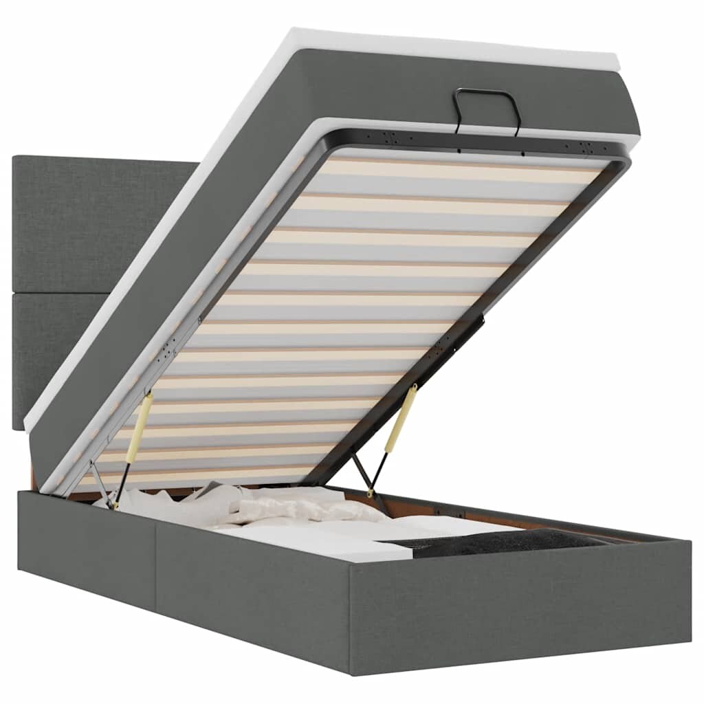 vidaXL Ottoman-Bett mit Matratze & LEDs Dunkelgrau 90x200 cm Stoff Image