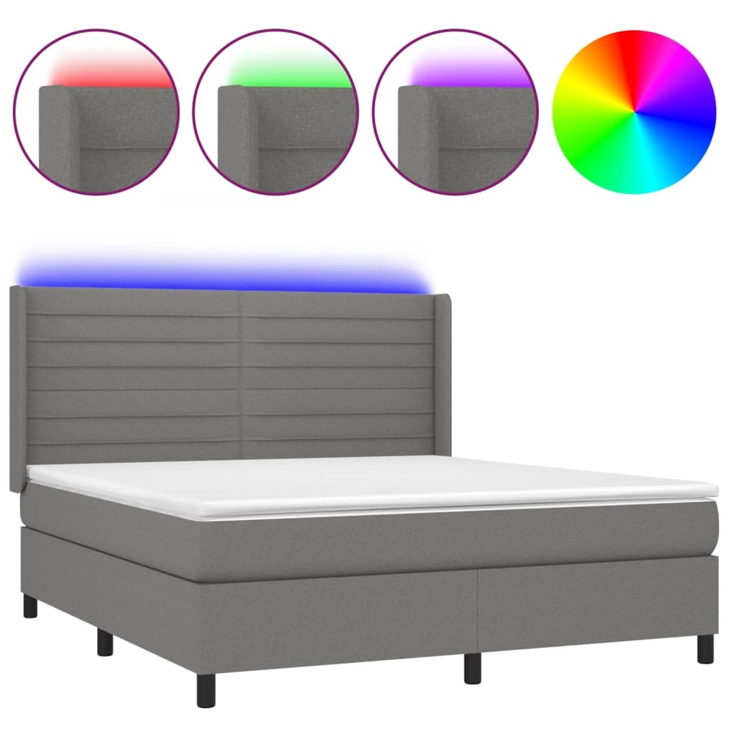 vidaXL Boxspringbett mit Matratze & LED Dunkelgrau 160x200 cm Stoff Image