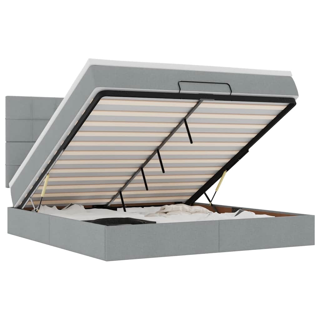 vidaXL Ottoman-Bett mit Matratze & LEDs Hellgrau 160x200 cm Stoff Image
