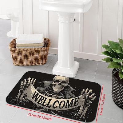 TEMU 1pc, Welcome Doormat, Polyester Mat, Horror With Welcome Print Mat, Home Porch Decoration, Outdoor Indoor Entrance Floor, Entryway Mat, Modern Outdoor Entrance Mat, 1.2cm Sponge Mat Image