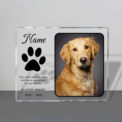 TEMU Custom Acrylic Photo Display Frame For Pet Memorial, 4.7x3.7 Inch, Personalized Dog Tribute & Gift, Vertical Tabletop Picture Holder, Oblong Shape, With Diy Keepsake For Home Decor & Events Image