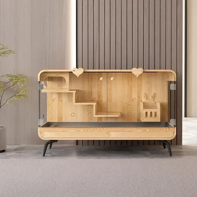The product can be customized. Rabbit cage solid wood double layer platform anti spray urine extra large cage villa dedicated
