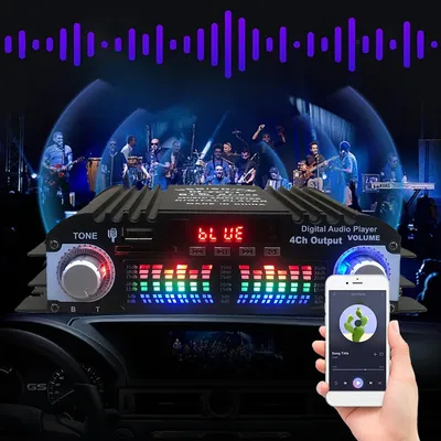 1600W Peak Power HiFi Sound Amplifier FM USB Bluetooth-Compatible Home Car Power Amplifier 4 Channel