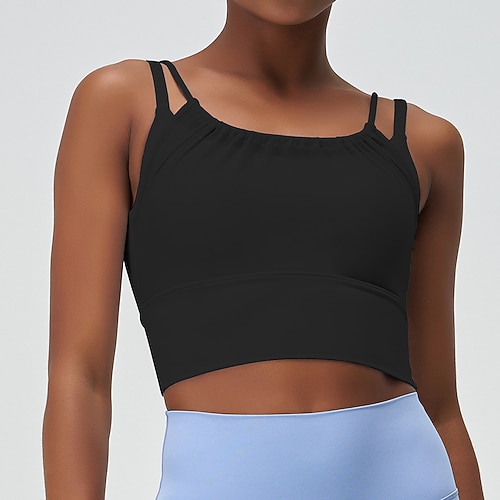 Damen Tank-Top mit Trägern Gepolsterter BH Gepolstertes Tank-Top Rundhalsausschnitt Leicht Bequem Atmungsaktiv Sportlich Ärmellos Leichter Halt Sport Einfarbig Sport-BHs Tanktop Für Fitnesstraining Image