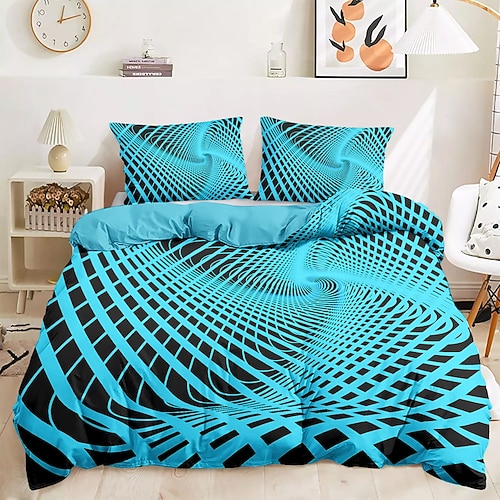 Bettbezug-Set mit grafischen Drucken mit optischer Täuschung, Bettwäsche-Set aus 100 % Baumwolle, ultraweiches und atmungsaktives Material, inklusive Bettbezug und Kissenbezügen, modernes und stilvolles Design, langlebig Image