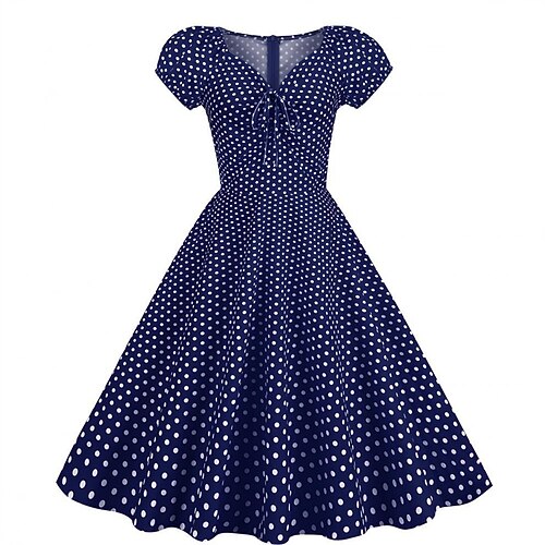 Elegant Klassisch 1950er Kleid Tupfen A-Linie Kostüm Damen Valentinstag Veranstaltung / Fest Date Teegesellschaft Erwachsene Kleid Frühling Sommer Image