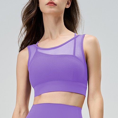 Damen Tank-Top mit Trägern Gepolsterter BH Gepolstertes Tank-Top Rundhalsausschnitt Leicht Bequem Atmungsaktiv Sportlich Ärmellos Leichter Halt Sport Einfarbig Sport-BHs Tanktop Für Fitnesstraining Image