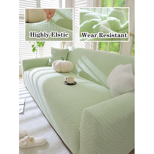 Samtsofabezug weicher und luxuriöser Samtstoff perfekt als Wohnzimmerdekor stilvoller und bequemer Schonbezug einfach anzubringen und zu reinigen langlebig und maschinenwaschbar verleiht jedem Sofa Image