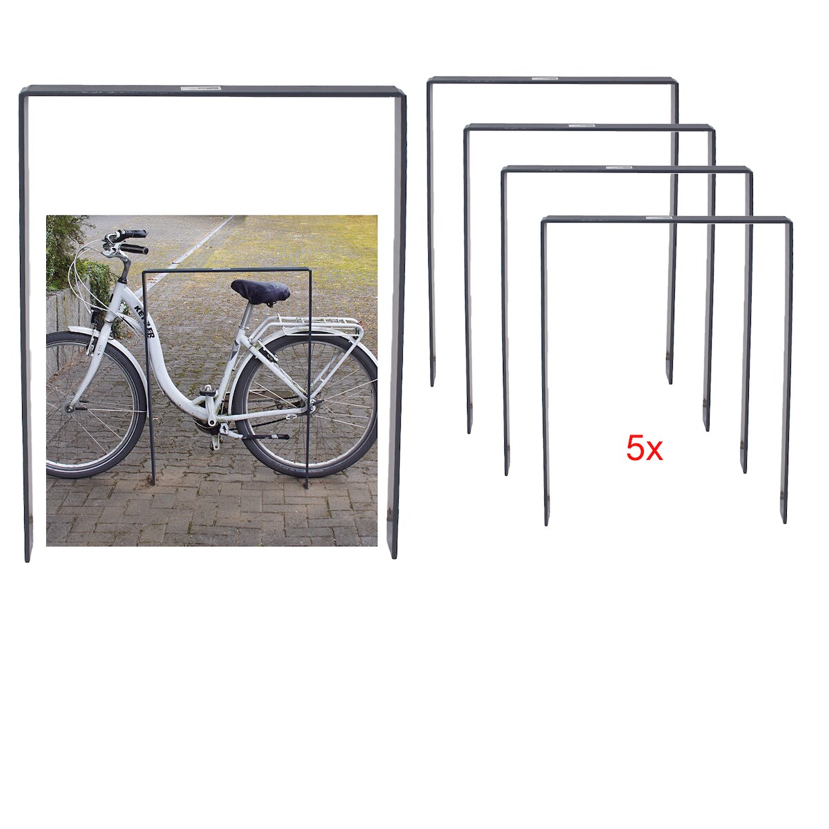 Baumarktplus 5 x Fahrradanlehnbügel 115 x 76 cm Flachstahl 13 mm Anthrazit Einbetonieren Fahrradständer Parker Typ U Image