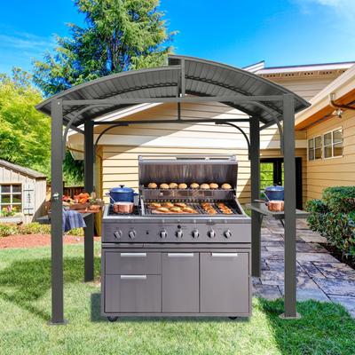 8x5 FT Arc Roof, Grill Canopy for Outdoor Grill w/Double Galvanized Steel Roof and 2 Side Shelves