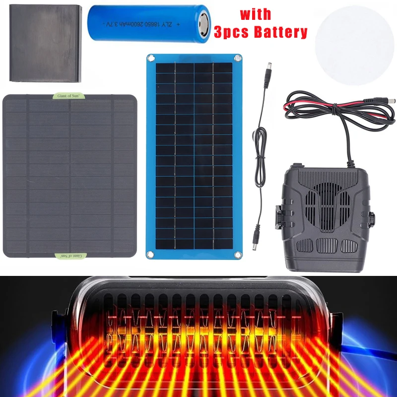 Chauffage de panneau solaire 20W/30W avec batterie 3 pièces, chauffage de voiture, séchage et chauffage, chauffage de maison pour animaux de compagnie, chauffage électrique chaud à vitesse de vent