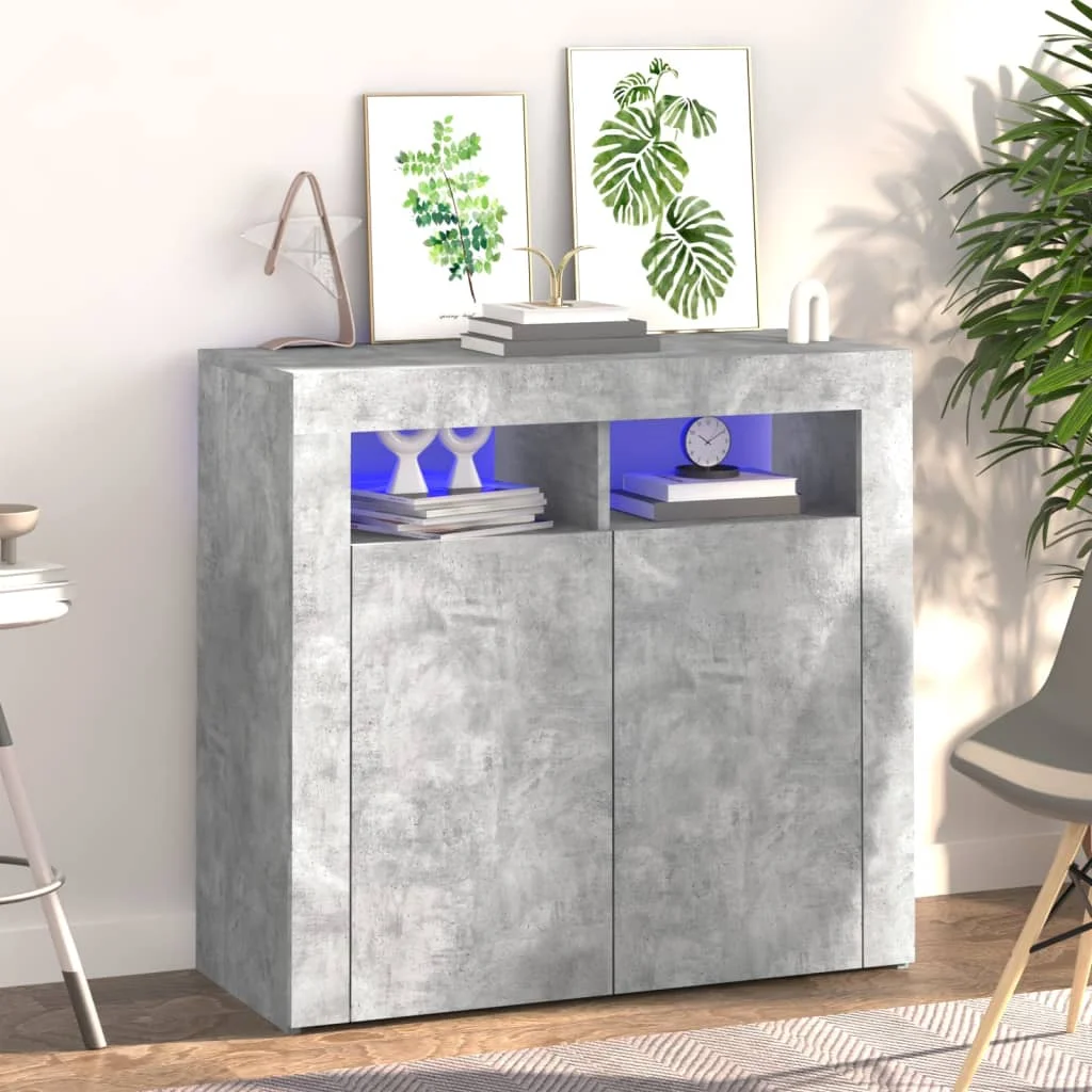 Sideboard mit LED-Leucht Betongrau 80x35x75 cm,Esszimmer Küchenschrank Möbel Anrichte Beistelltisch Möbel
