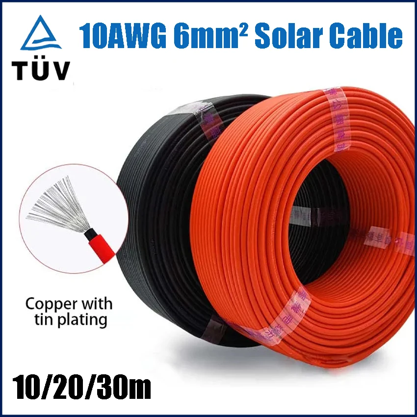 6 mm2 10 AWG Solar-Photovoltaik-Kabel, verzinntes Kupfer, doppelschichtige Isolierung, PVC- TÜV-Kabel für den Anschluss von PV-Panels Image