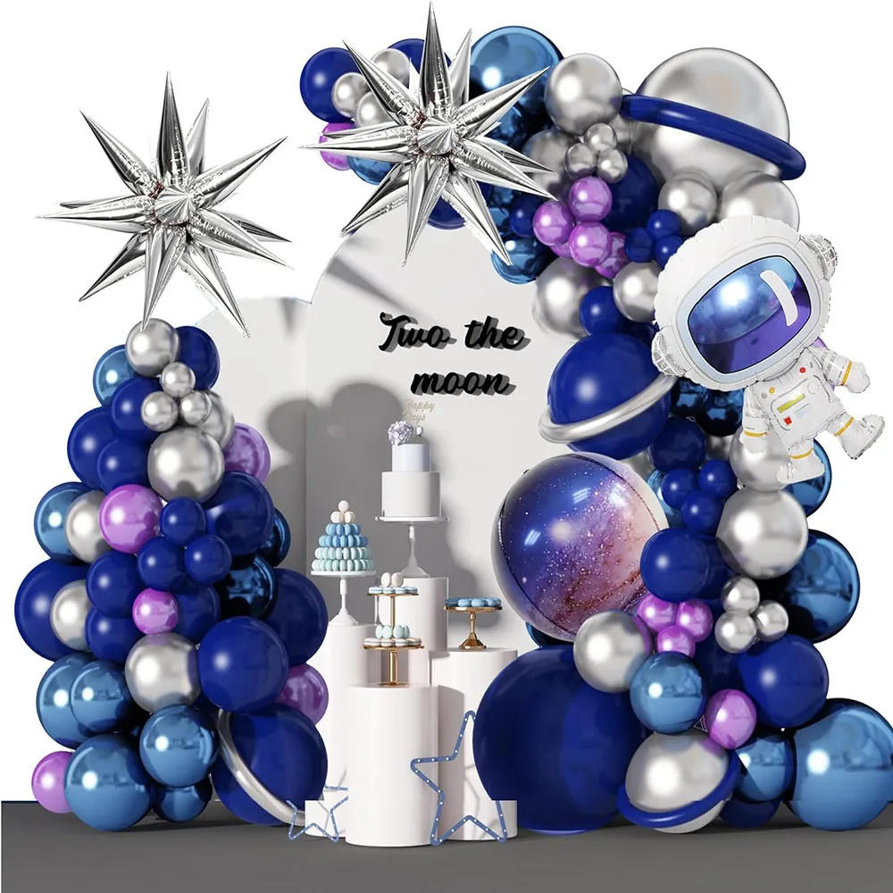 139 Stück Raum Ballon Girlande Bogen Kit-Weltraum Geburtstag Dekoration blau lila Silber Galaxie Astronaut Aluminium folie Ballon Junge Kinder Raum Thema Geburtstags feier Dekoration Lieferungen Image
