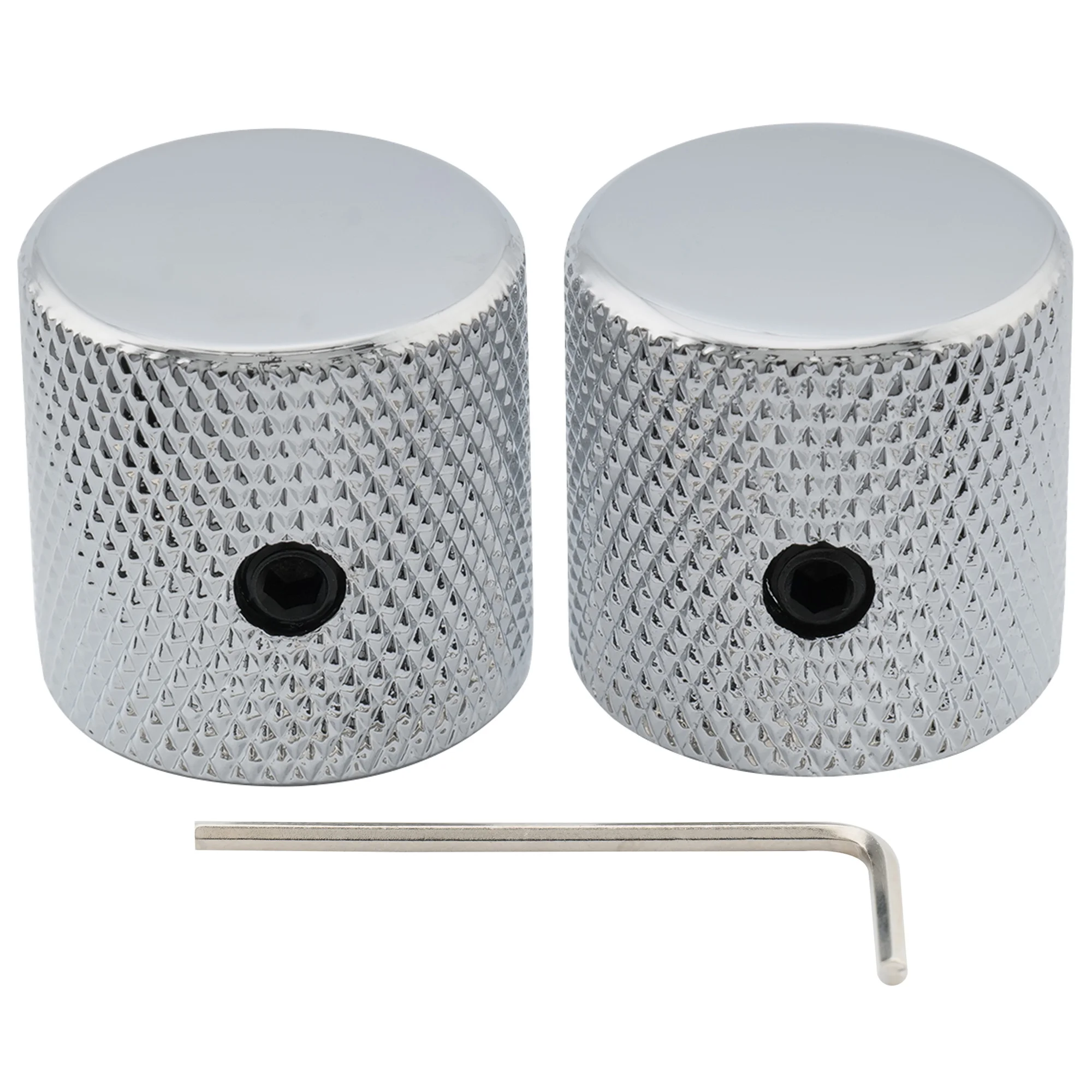 Musiclily Pro 1/4 Zoll fein gerändelte Bedienknöpfe aus Stahl mit flacher Oberseite und Stellschraube für E-Gitarre, Bass (2er-Set) Image