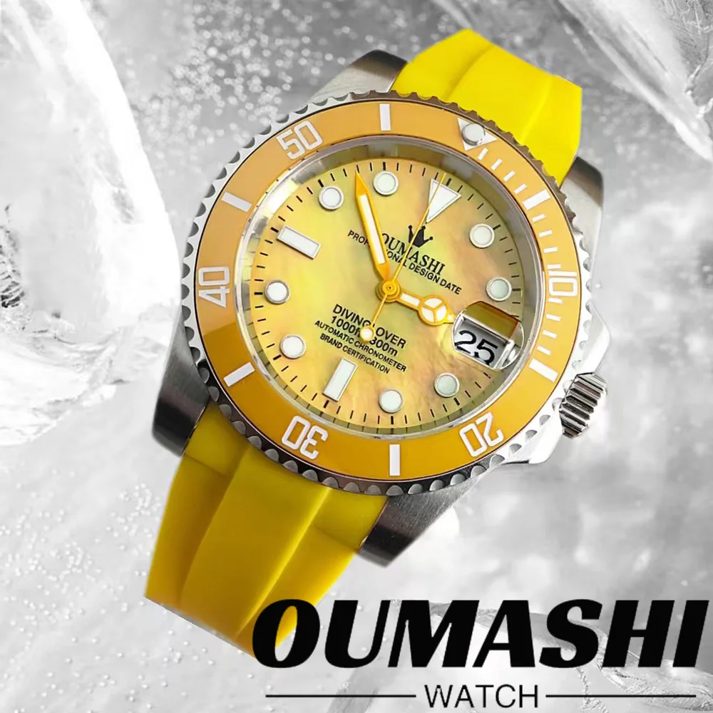 OUMASHI 40 mm Perlmutt-Zifferblatt NH35 automatische mechanische Uhr Taucher Farbverlauf leuchtendes Edelstahlgehäuse Saphirglas Image
