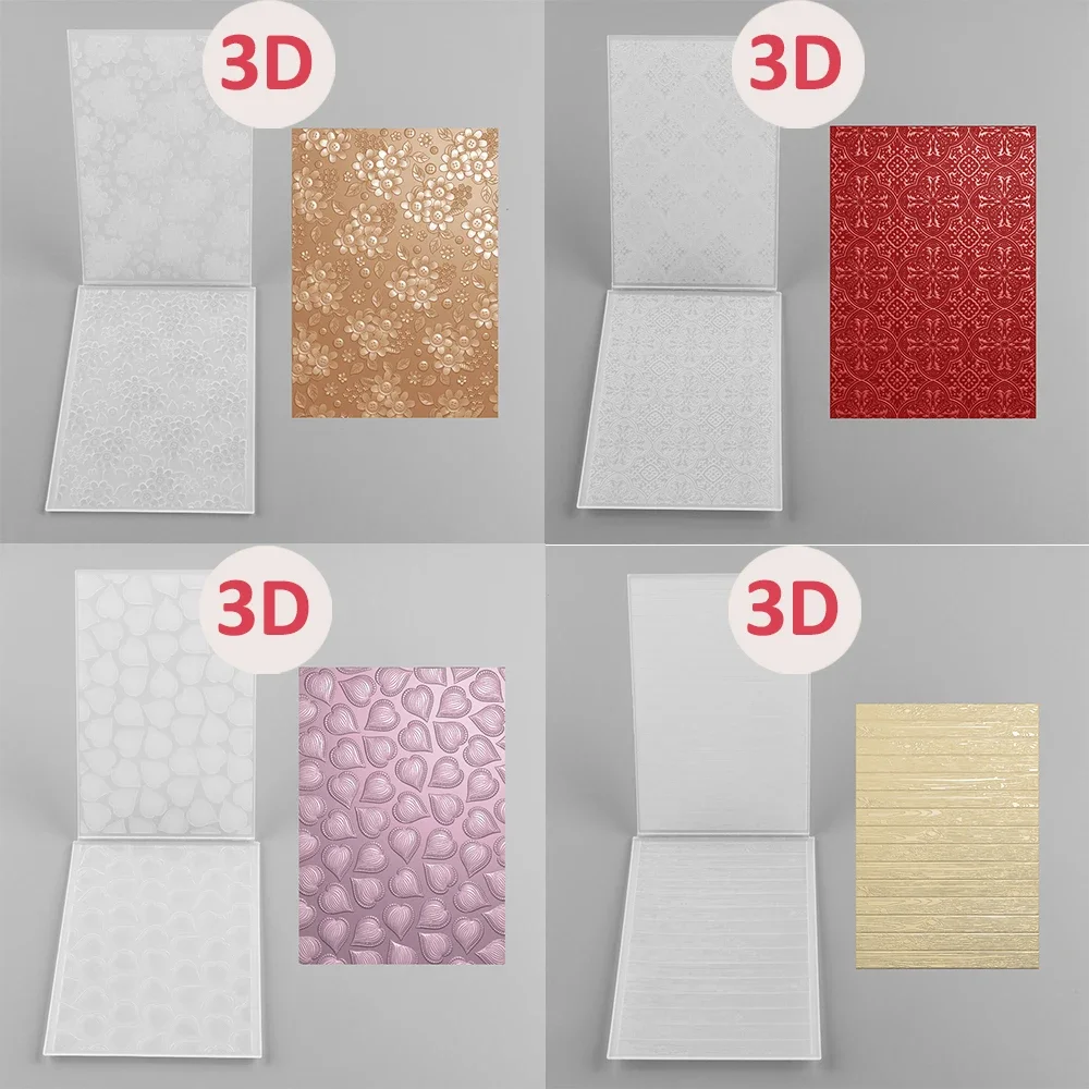 Nouveau 2024 Vintage carrelage coeur rayures panneau de bois 3D gaufrage dossier Transparent gaufrage plaques en plastique pour papier pour bricolage Scrapbook