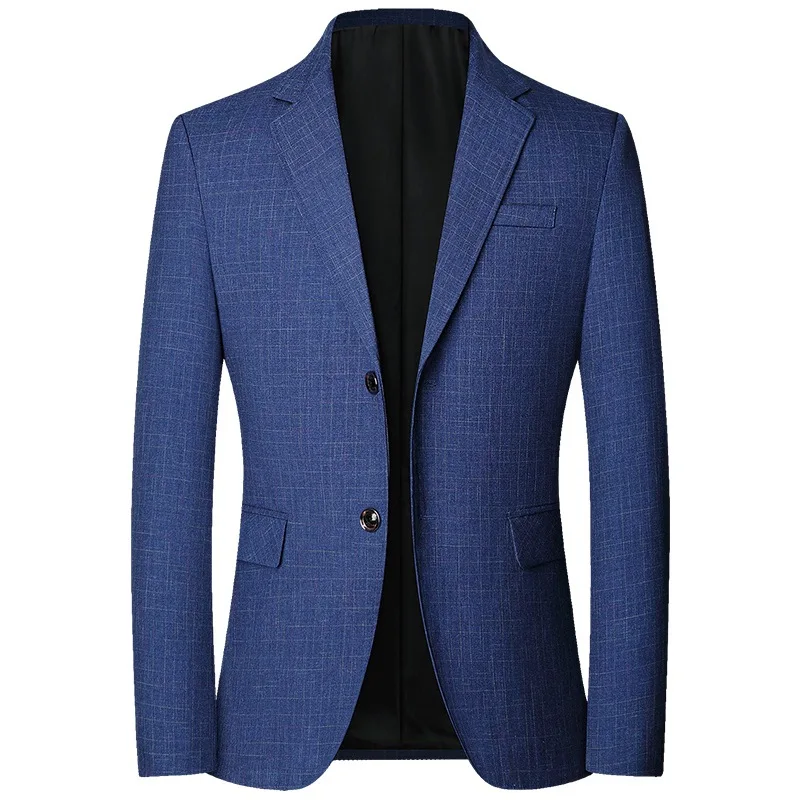 2025, Frühling und Herbst, neue blau karierte, bügelfreie Anzugjacken für Herren, schwarz, leicht, Business-Casual-Herren-Blazer, schmale Passform, asiatische Größe