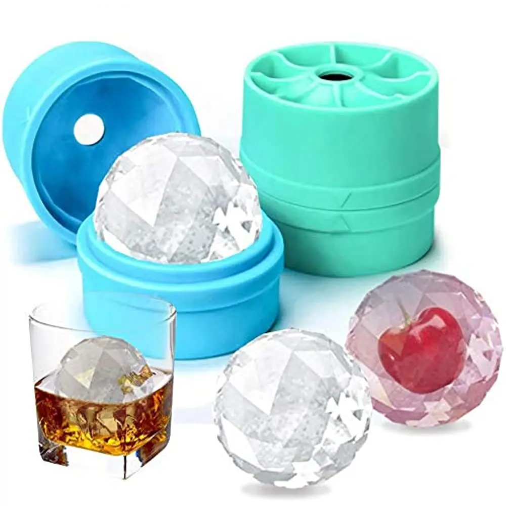 2er-Pack Eiswürfelform mit Diamantkugelform, Eiswürfelform aus lebensmittelechtem Silikon, runde Eiswürfelform für Whisky-Cocktails Image