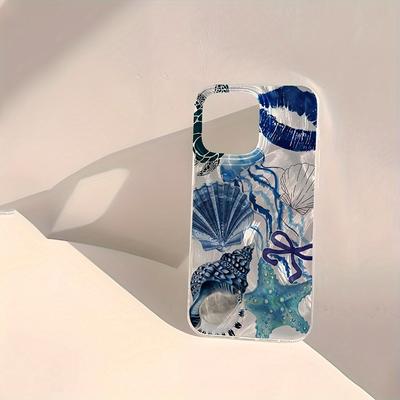 TEMU Phone , Shells And Starfish , Electroplated , And Texture, Phone , Protects The Phone From Damage, Suitable For Iphone 11 12 13 Phone - Fashionable And New Phone Image