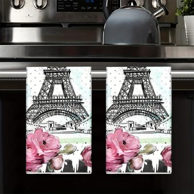 TEMU 2pcs, Parisian And Kitchen Towels, Ultrafine Fiber, Contemporary Style, Absorbent Dish Cloths For Cleaning And Decoration Image