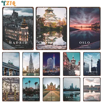 Paris Singapur Oslo Madrid Stadt Zeichen Vintage Metall Plaque Platten Dekor Für Pub Bar Hause Zinn Image