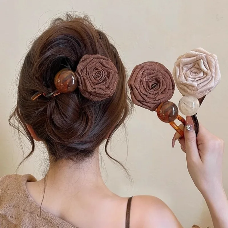 Vintage S Form Plüsch Ball Getrocknete Rose Haarnadeln Für Frauen Pferdeschwanz Twist Haar Clips Mode Shark Clip Barrettes Haar Zubehör Image