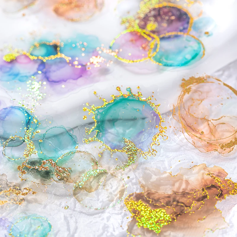 JIANQI 15 Stück Aquarell-Aufkleber mit Heißprägung, Handzelt, DIY-Stick-Etiketten, Scrapbooking-Material, Junk-Journal-Zubehör Image