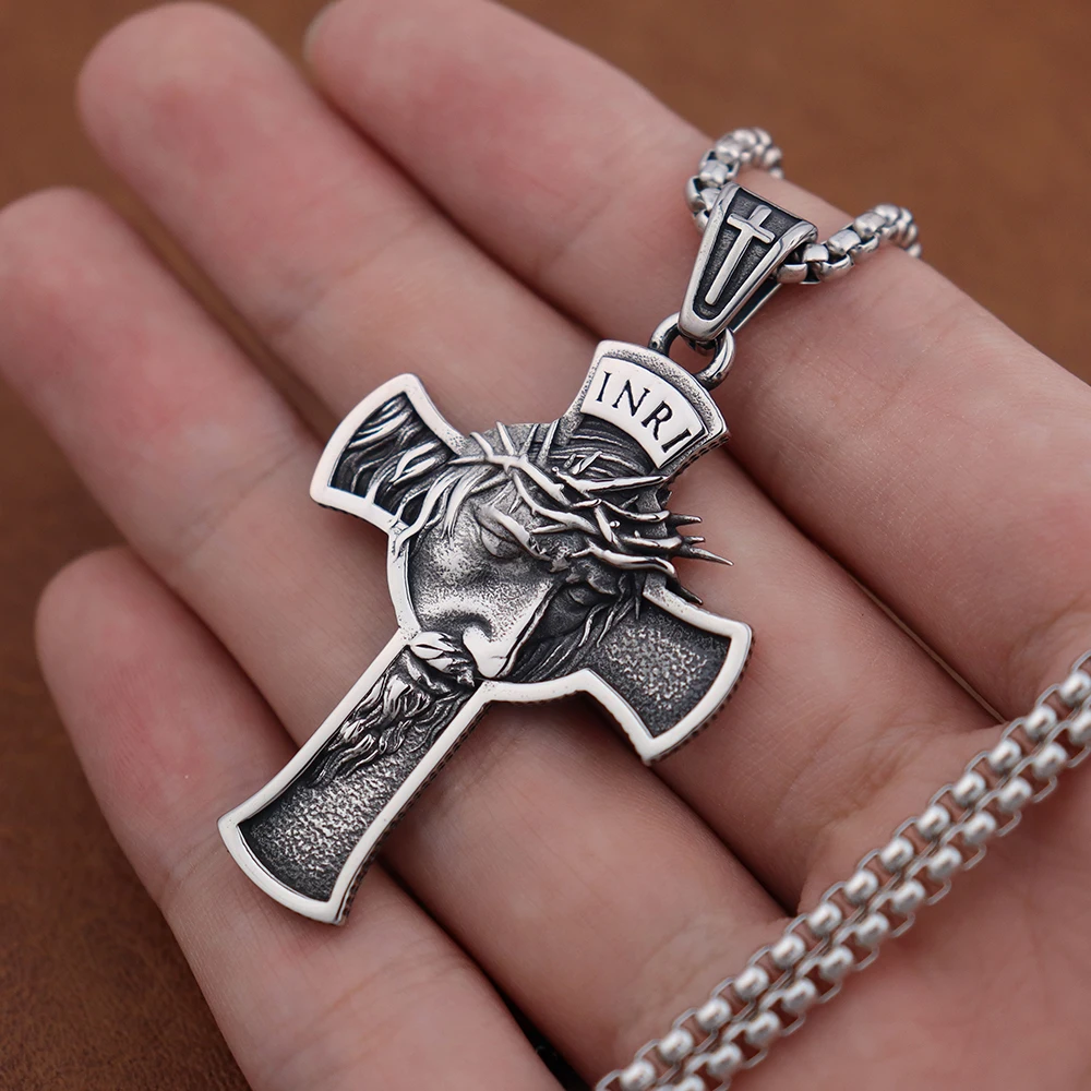 Edelstahl Christian Jesus Kreuz Anhänger Kette Trend Charme Kreuzmuster Jesus Halsketten Männer ketten Schmuck Geschenk Dropshipping Image