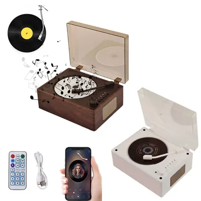 Vintage Leather CD Player Audio Disc Bluetooth 5.0 Built-in Speaker Portable Rechargeable Lossless