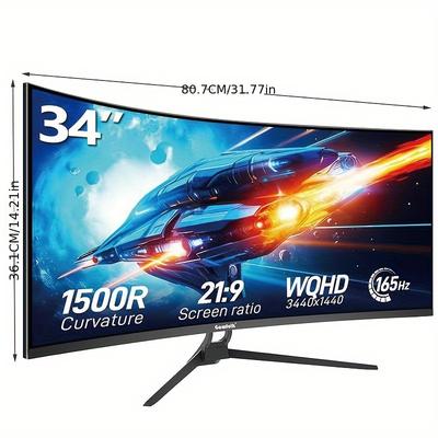 TEMU Gawfolk 34-inch Uwqhd 3440x1440p, 1500r Computer Screen 165hz, Curved Computer Screen, Va Screen Panel, No Speakers, Displayport+hdtv, Vesa 75 * 75mm Image