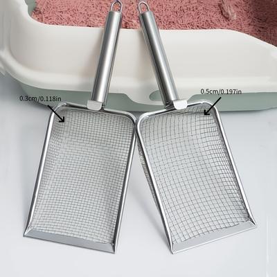 TEMU Stainless Steel Cat Mesh And Ergonomic Handle, Durable Pet Waste Scooper For Cats, 2 Models With Sifting Sizes - Pet Cleaning Tool For Clumping And Non-clumping Litter Image