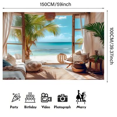 TEMU 1pc Tropical Beach Backdrop Banner Backdrop Photo Wall Decoration For Photo Booth, Birthday Anniversary Party Supplies, Holiday Accessory And Ornaments For Outdoor Indoor Image