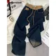 Jeans dritti larghi con coulisse dal design coreano Pantaloni in denim a gamba larga a vita alta casual vintage da donna Streetwear Vaqueros larghi
