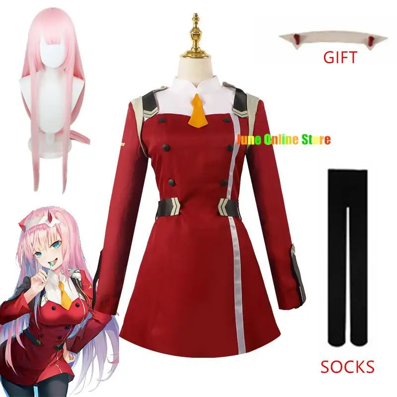 02 Cosplay-Kostüm, Spiel DARLING DARLING in the FRANXX Zero Two, Cosplay-Kostüm, Kleid, Damen, Cosplay, sexy Kleid, Stirnband, Perückenschuhe Image