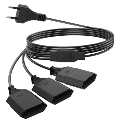 1 to 3 Power Cord EU Male Plug To Female Socket Power Extension Cable, 3-Way Outlets Euro Type C Plug for TV PC Monitor