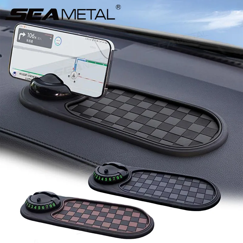SEAMETAL 2-in-1-Armaturenbrett-Anti-Rutsch-Matte mit Telefonhalterung, 360-Grad-Drehung, Autotelefonhalter, rutschfeste Klebematte für das Auto Image