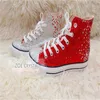High-Top-Schnürschuhe mit roten Strasssteinen, kreative Segeltuchschuhe für Frauen, Bankett, Hochzeit, alle lässigen Sportarten, große Damenschuhe, Größe 35–44