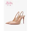 Sandalen mit Absatz, rot, glänzende Unterteile, nackte Farbe, luxuriös, hohl, 2025, neue elegante High Heels, sexy Slingpumps, Damenschuhe, Damenschuhe