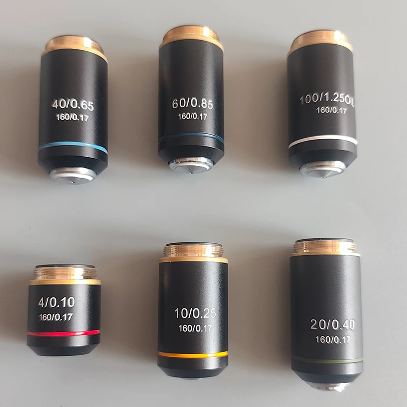 195 schwarze achromatische Objektivlinse 4 x 10 x 20 x 40 x 60 x 100 x hochwertige Mikroskop-Objektiv RMS 20,2 mm Teile Image
