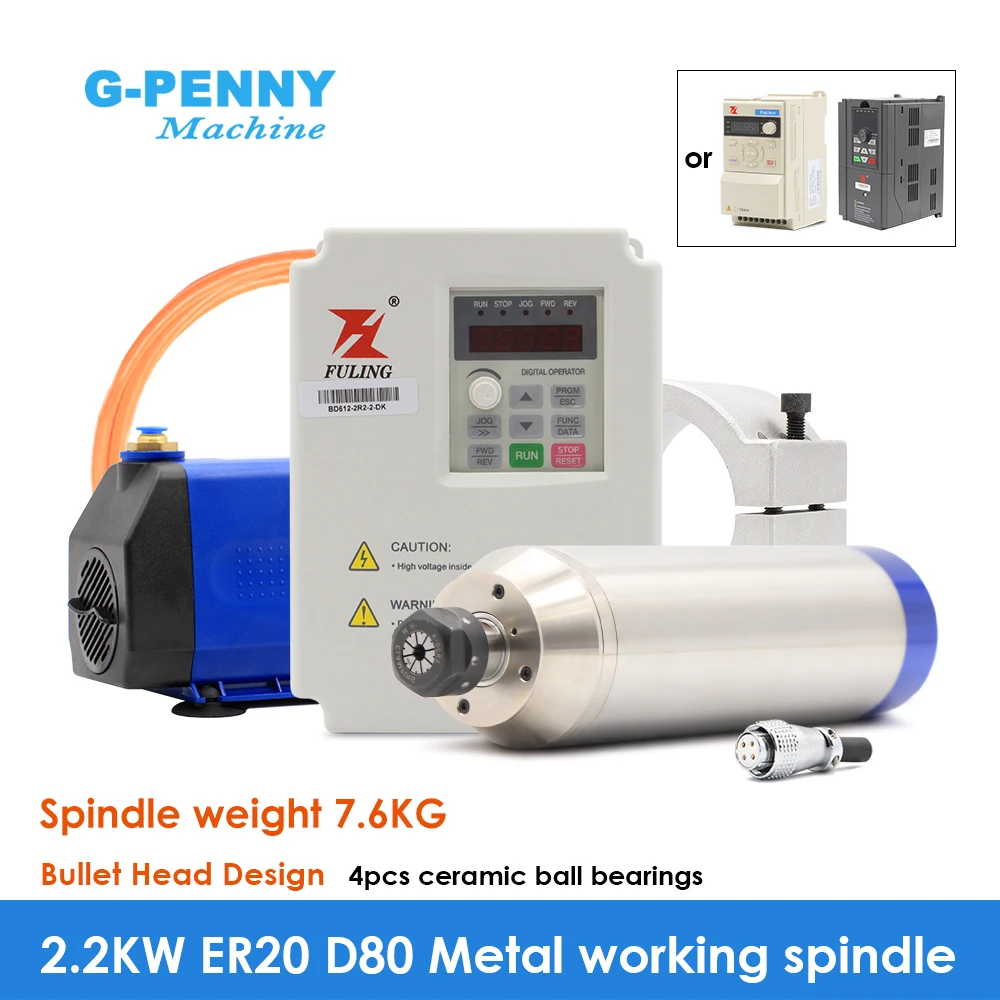 G-penny 2,2 kW er20 Metalls pindel wasser gekühlter Spindel motors atz 12000 U/min 400Hz Frequenz umrichter für Metall, Eisen, Edelstahl Image