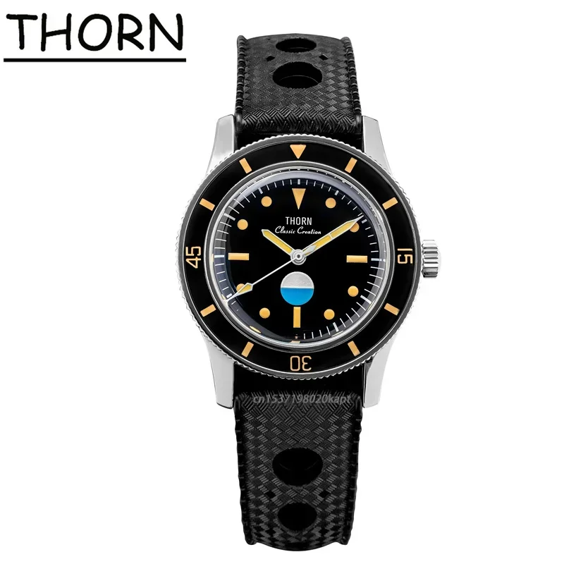 Thorn T007 Retro-Uhr, 50 Fathoms PT5000-Uhrwerk, Titangehäuse, 20 ATM wasserdichtes Saphirglas, Nachtlicht, 38 mm Taucheruhr Image