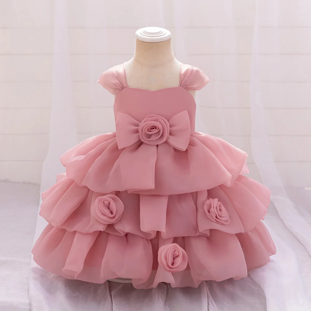 Mädchen Blumen kleid für Baby Mädchen geschichteten Party kleider Kleinkind Kinder Sommer formelle Abend Abschluss ball Kleid Kinder täglichen Urlaub tragen Image
