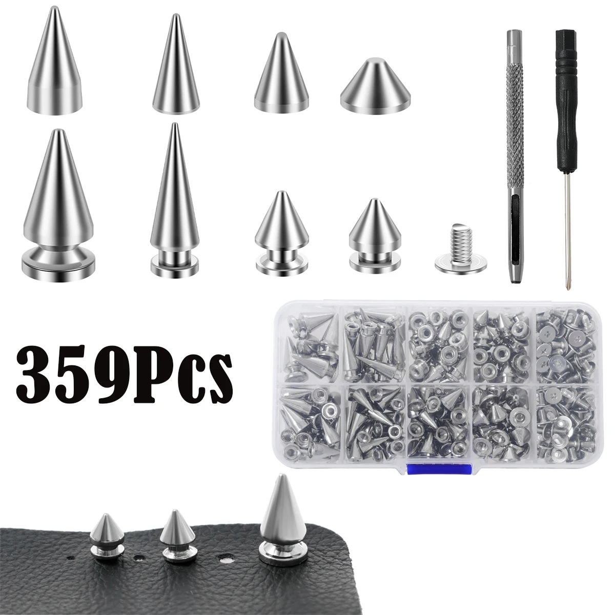 359 Stücke Punk Nieten Kleidung Nieten Kegel Spikes Kit Baum Spike Sortiment Kit DIY Punk stil Kleidung Jacke Schuhe Tasche kragen